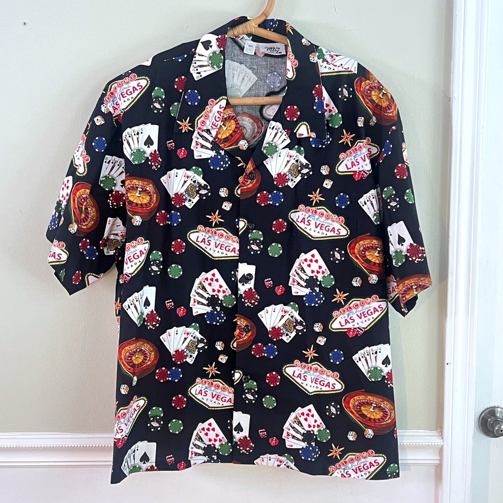 Las Vegas Casino Shirt XXL Mens Cotton Poker Gambling Black Retro